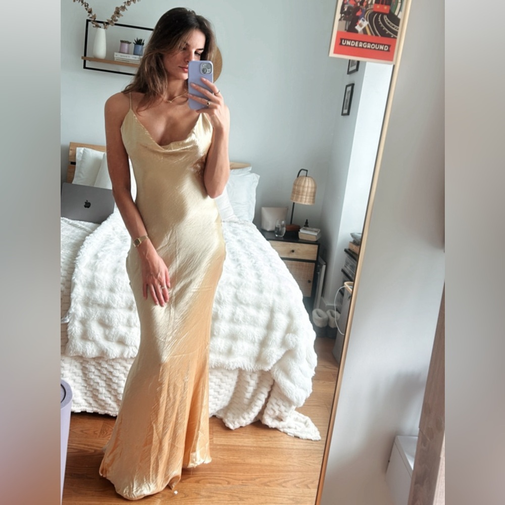 Zaful Gold Satin Maxi Dress